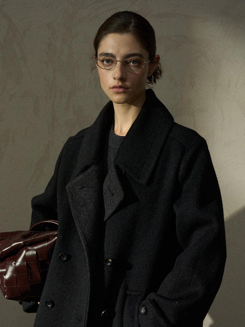 Still Long Double-Breasted Wool Coat